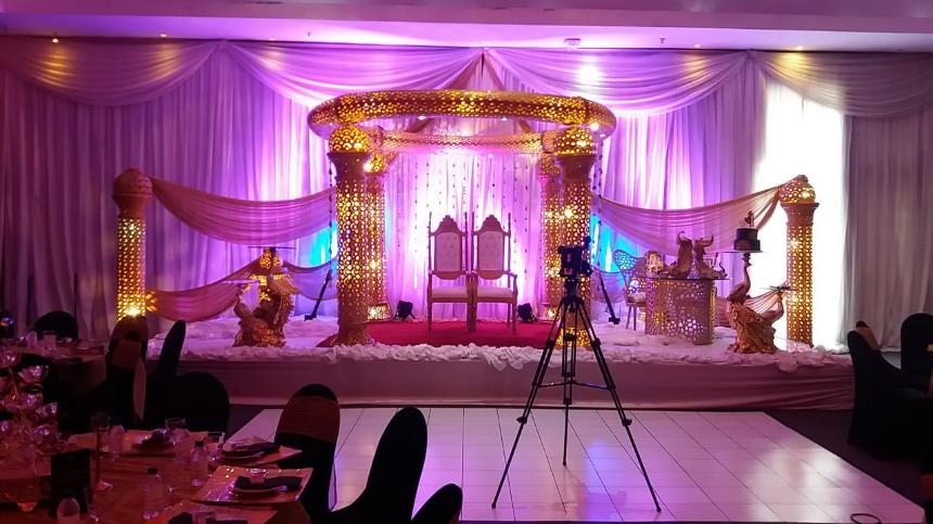 durban exhibition centre- coast of dreams, icc weddings, crown jewel mandap, ask decor